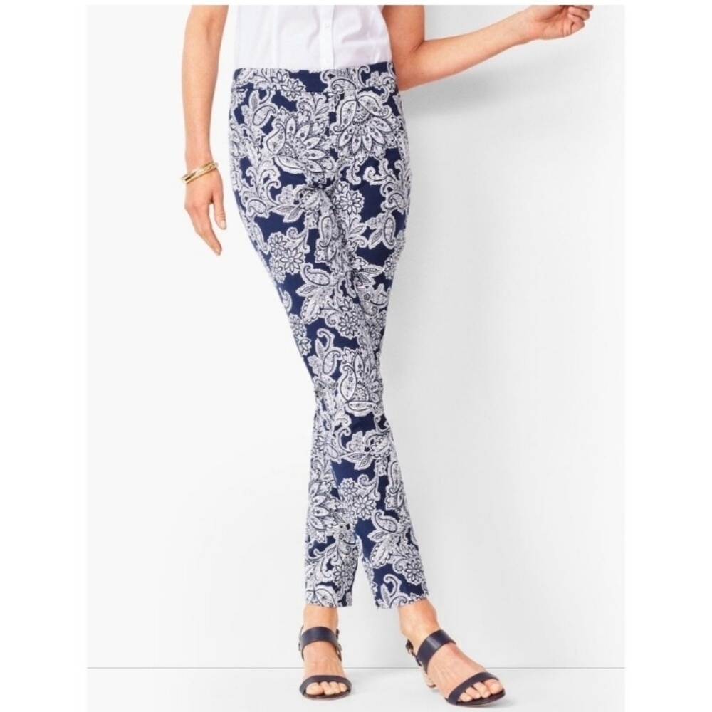 Talbots Navy Blue Paisley Print Chatham Ankle Pants Size 12P